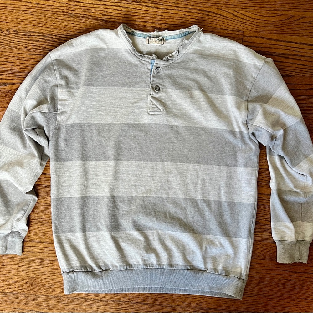 L.L. Bean Vintage Men's Light Gray Striped Crewneck Sweater Made in U.S.A.